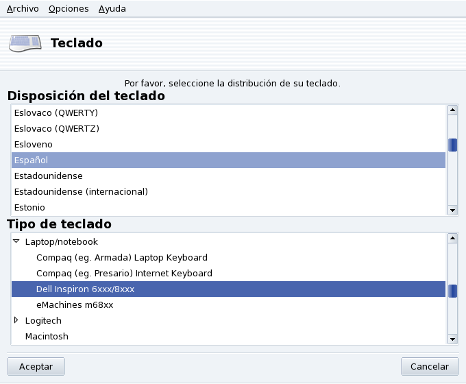 Eligiendo una distribución de teclado diferente