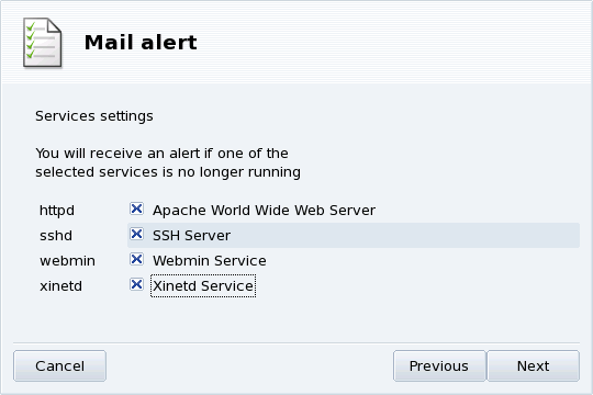 Setting up a Mail Alert: Services