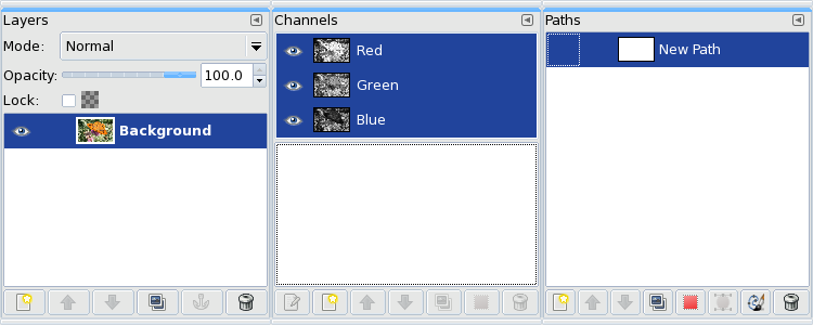 Layers, Channels and Paths Dialogs
