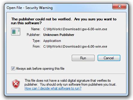 “Open File - Security Warning” on Windows 7.