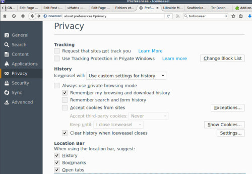 Firefox, Vie privée