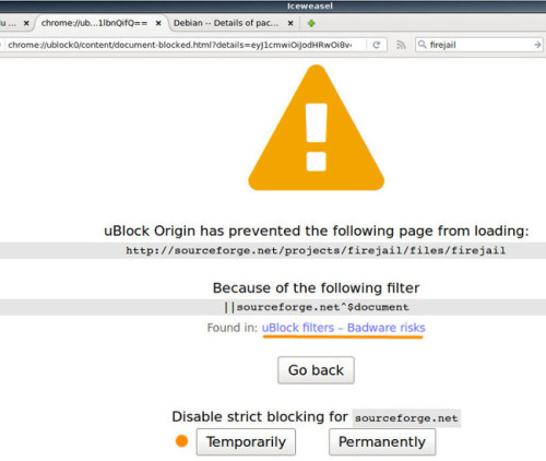 uBlock bloquant Sourceforge