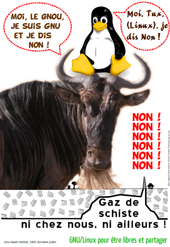 Image pour manif, GNU et Tux contre le gaz de schiste