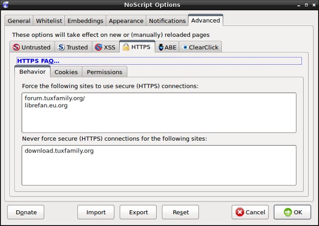 Noscript, onglet HTTPS
